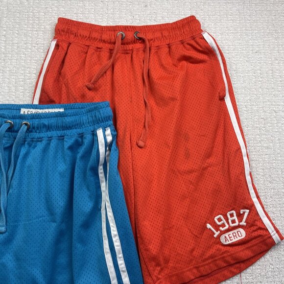Lot x2 Aeropostale Mens Gym Shorts M Mesh Athletic Basketball drawstring - Picture 3 of 11